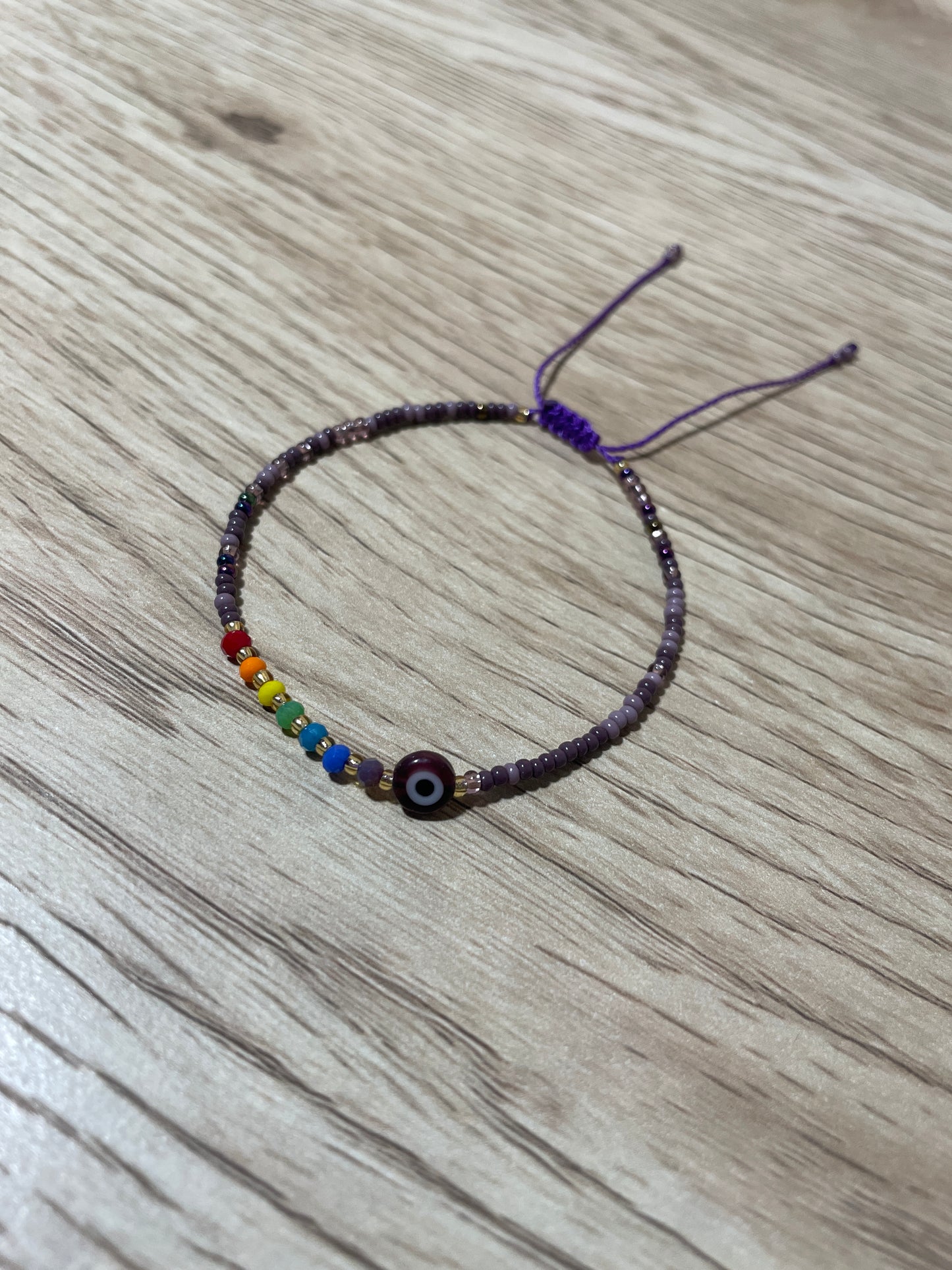 Purple Adult "Evil Eye" Bracelet with Chakra Colors